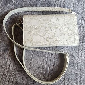 Cream Floral Embossed Crossbody Bag - Elegant Women's Shoulder Bag